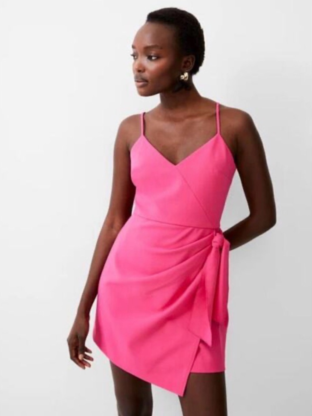 FRENCH CONNECTION Whisper Side Tie Hot Pink Spaghetti-Strap Wrap Mini Dress 8